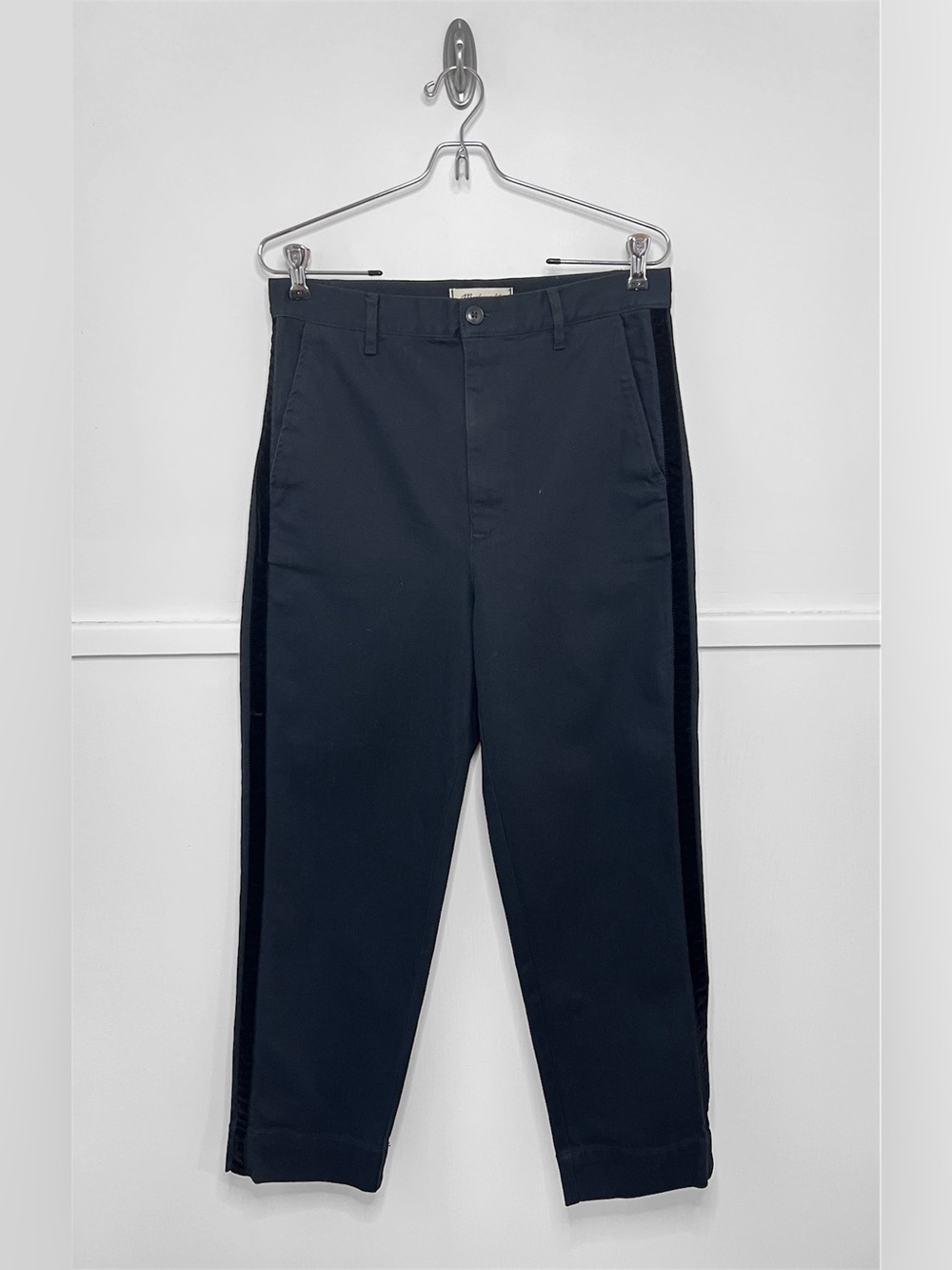 Madewell Tapered Velvet Tuxedo Stripe Edition Pants in True Black